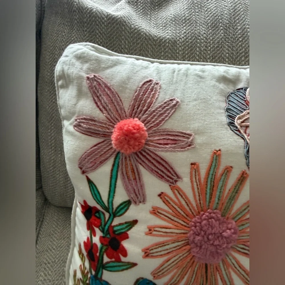 Floral Embroidered throw pillow by Geninne Zlatkis/ Cotton/Linen